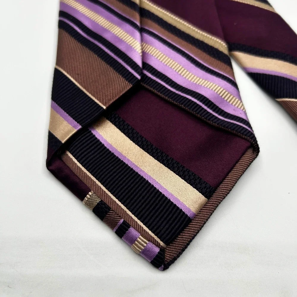 Ike Behar New York Silk‎ Tie Purple Brown Gold Striped Hand Tailored USA Made